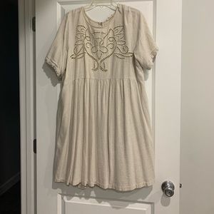 Cream linen cutout dress with pockets!